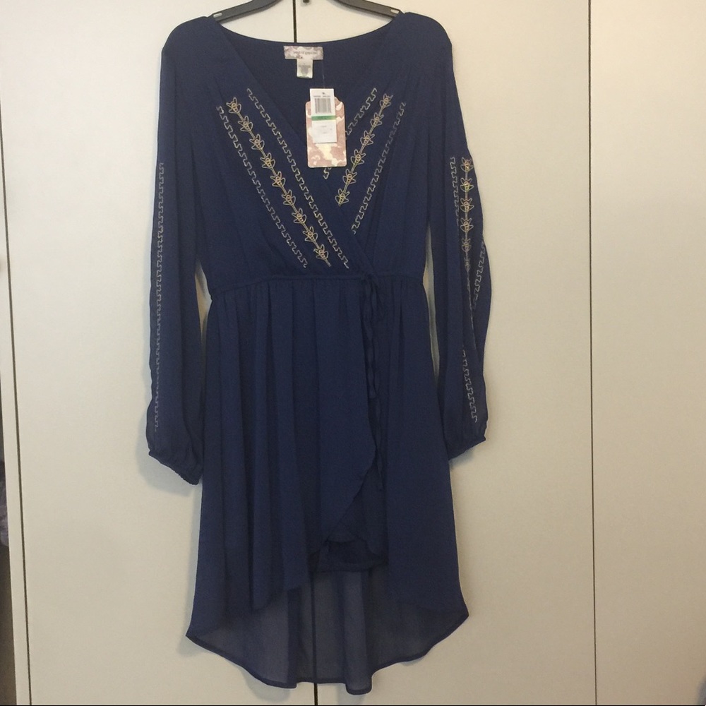 Band of Gypsies Navy Blue dress w/Gold trim